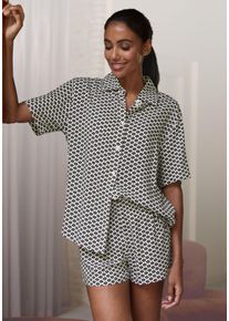 Lascana Damen Pyjamaoberteil, Gr. 34, schwarz-weiß, Web, Obermaterial: 100% Viskose, gemustert, klassisch, Shirts, Mit edlem Allover-Druck