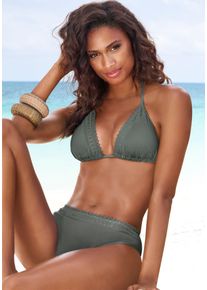 s.Oliver Damen Triangel-Bikini-Top "Aiko", grün, Gr. 34, unifarben, Microfaser, Polyamid, Microfaser, Bikini-Oberteile, mit Häkeloptik