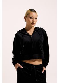 Juicy Couture Damen Kapuzennickijacke "BRENDAL CROP OVERSIZED HOODIE Damen", schwarz, Gr. S, 95% POLYESTER, 5% ELASTAN, Jacken, Trainingsjacke Damen,