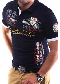 behype Herren Poloshirt "TRIP", blau, casual, Gr. S, bedruckt, bestickt, 100% Baumwolle, Shirts, in Piqué-Qualität
