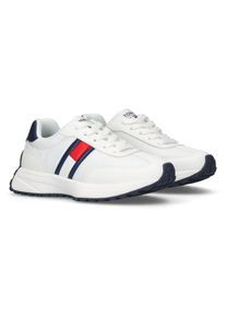 Tommy Hilfiger Kinder Sneaker, Gr. 32, weiß, Polyester, Synthetik, sportlich, Schuhe, Runners Sneaker, Retro Sneaker, Schnürschuh mit Logoflag
