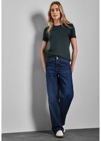 Street One Damen Rundhalsshirt, grün, casual, Gr. 38, unifarben, Web, Stoff, 50% Baumwolle, 50% Modal, Shirts, mit Rundhalsausschnitt