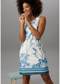 Damen Sommerkleid, weiß, elegant, Gr. 40, Aniston SELECTED, geblümt, Cru00eape, Obermaterial: 95% Polyester, 5% Elasthan, Kleider, mit edlem Druck