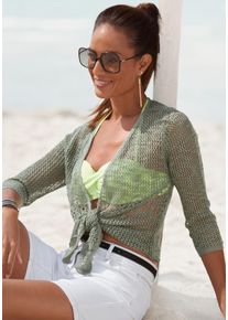 s.Oliver Damen Strickjacke, grün, modisch, Gr. 36, unifarben, Strick, Obermaterial: 100% Polyacryl, Strickjacken, in luftiger Häkeloptik,