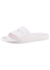 Tommy Jeans Damen Pantolette "TJW PRINTED PU POOL SLIDE", Gr. 39, weiß, Synthetik, sportlich, Schuhe, Plateau, Sommerschuh, Schlappen mit