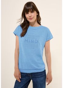 Cecil Damen T-Shirt, blau, casual, Gr. L, bedruckt, Web, Stoff, 50% Polyester, 50% Baumwolle , Shirts, mit U-Boot-Ausschnitt