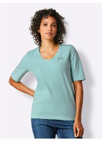 Damen V-Shirt "Pima-Baumwoll-Shirt", grün, Gr. 40, CREATION L PREMIUM, unifarben, 95% Baumwolle, 5% Elasthan, Shirts