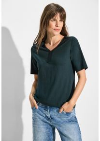 Cecil Damen Tunikashirt, grün, casual, Gr. XS, unifarben, Web, Stoff, 50% Baumwolle, 50% Modal, Shirts, mit V-Ausschnitt
