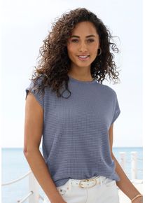 Vivance Damen Kurzarmshirt "mit modischer Waffelstruktur", blau, modisch, Gr. 36, leicht transparent, unifarben, Strick, Obermaterial: 64% Polyester,