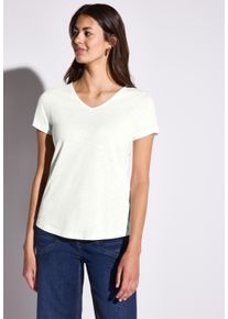 Street One Damen T-Shirt, weiß, casual, Gr. 40, unifarben, Web, Stoff, 50% Baumwolle, 50% Modal, Shirts, mit V-Ausschnitt