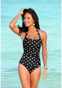 Lascana Damen Badeanzug, schwarz-weiß, Gr. 36, bedruckt, gepunktet, Polyamid, Badeanzüge, im Punkte-Design mit Shaping-Effekt
