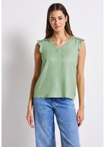 Street One Damen Spitzentop, grün, casual, Gr. 42, unifarben, Stoff, Vorderseite: 100% Viskose; Rückseite: 95% Viskose, 5% Elasthan, Tops, aus