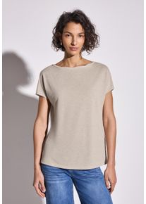 Street One Damen T-Shirtmoonstone sand, casual, Gr. 34, unifarben, Stoff, 80% Polyester, 20% Viskose, Shirts, mit U-Boot-Ausschnitt