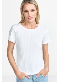 RICHROYAL Damen Kurzarmshirt, weiß, casual, Gr. XS, Single Jersey, Obermaterial: 97% Baumwolle, 3% Elasthan, Shirts, Mit gewelltem Saum an Rumpf und