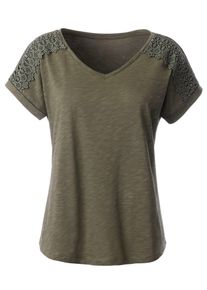 Inspirationen Damen V-Shirt "Shirt", grün, Gr. 40, unifarben, 100% Baumwolle, Spitze:100% Polyester, Shirts
