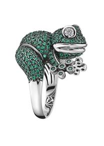 Damen Silberring "Frosch mit weißen und grünen Ziersteinen, Silber 925", 56, Silber 925 (Sterlingsilber), grün, Giorgio Martello MILANO, Silber 925