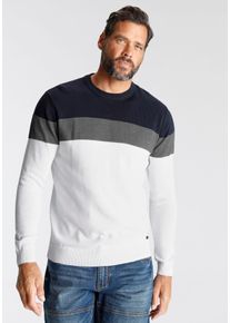 H.I.S. H.I.S Herren Rundhalspullover "neue Farben", weiß, casual, Gr. S, colorblocking, Feinstrick, Obermaterial: 50% Baumwolle, 50% Polyacryl, Pullover,