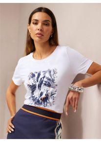 Heine Damen T-Shirt "Shirt", weiß, Gr. 36, gemustert, mehrfarbig, bedruckt, 95% Baumwolle, 5% Elasthan, Shirts