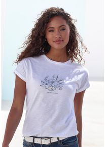 Vivance Damen T-Shirt "mit goldenfarben schimmerndem Folienprint", weiß, modisch, Gr. 36, bedruckt, metallic, Jersey, Obermaterial: 100% Baumwolle,