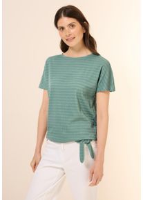 Cecil Damen T-Shirtmatcha grün, casual, Gr. XL, gestreift, Stoff, 65% Polyester, 32% Baumwolle, 3% Elasthan, Shirts, mit Knoten am Saum