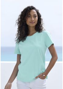 Beach Time BEACHTIME Damen T-Shirt "mit modischem Schlitz am Saum", blau, Basic, Gr. 44, unifarben, Single Jersey, Obermaterial: 100% Baumwolle, Shirts, aus