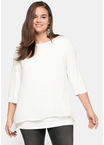 sheego Damen Blusenshirt "Blusenshirt", weiß, Gr. 52, unifarben, 95% Viskose, 5% Elasthan, Webware:100% Polyester, Shirts