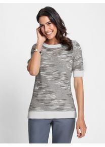 Inspirationen Damen Kurzarmpullover "Pullover", grau, Gr. 38, gemustert, mehrfarbig, 50% Baumwolle, 50% Polyacryl, Pullover