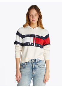 Tommy Jeans Damen Kapuzenpullover "TJW CENTER FLAG HOOD SWEATER EXT", weiß, casual, Gr. S, kontrastfarbene Details, Strick, Obermaterial: 50%