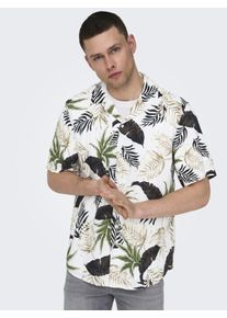 Only & Sons ONLY & SONS Herren Hawaiihemd "ONSWAYNE LIFE AOP SS VISCOSE SHIRT NOOS", weiß, modisch, Gr. L, gemustert, Web, Obermaterial: 100% Viskose, Hemden