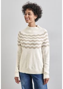 Street One Damen Strickpullover, weiß, casual, Gr. 40, gestreift, Web, 37% Baumwolle, 34% Polyacryl, 26% Polyester, 3% Elasthan, Pullover, mit