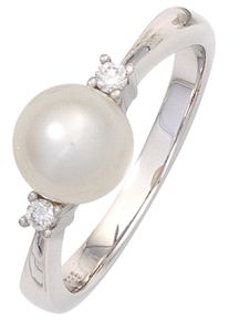 Jobo Damen Perlenring, 50, SI = kleine Einschlüsse, Weißgold 585-Diamanten-Perlen, weiß, Weißgold 585, Diamanten, Perlen, Fingerringe, 585 Weißgold