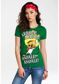 logoshirt Damen T-Shirt "Looney Tunes – Arriba Andale", grün, casual, Gr. L, bedruckt, 100% Baumwolle, Shirts, mit lizenzierten Originaldesign