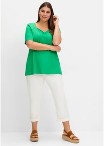 sheego Damen Kurzarmshirt "T-Shirt", grün, Gr. 56, unifarben, 95% Viskose, 5% Elasthan, Shirts