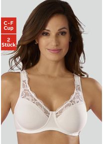 Petite Fleur Damen Minimizer-BH, Gr. 95, weiß, Jersey, Spitze, Obermaterial: 75% Baumwolle, 18% Polyamid, 7% Elasthan, klassisch, BHs, mit Bügel aus