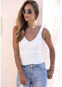 Lascana Damen Stricktop, weiß, modisch, Gr. 32, unifarben, Strick, Obermaterial: 50% Viskose, 28% Polyester, 22% Polyamid, Tops, mit tollem
