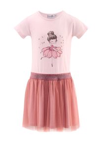 happy girls Mädchen Midikleid, rosa, casual, Gr. 122, bedruckt, Jersey, Obermaterial: 95% Baumwolle, 5% Elasthan. Futter: 100% Polyester. Unterteil: