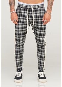 2Y Premium Herren Sweathose "PANOS", schwarz-weiß, casual, Gr. S, kariert, 50% Baumwolle, 45% Polyester, 5% Elasthan, Hosen, mit Karo-Design