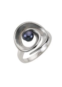 ZEEme Damen Fingerring "Silber 925 rhodiniert mit schwarzer Perle", 058 (18,5), Silber 925 (Sterlingsilber), weiß, Silber 925 (Sterlingsilber),