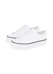 Damen Sneaker "BOLD VULC FLATF LOW LTH IN", Calvin Klein Jeans, Gr. 36, schwarz-weiß, Leder, unifarben mit Farbeinsatz, sportlich, Schuhe, Halbschuh,
