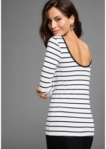 Laura Scott Damen Langarmshirt, weiß, feminin, Gr. 36, gestreift, Jersey, Obermaterial: 95% Baumwolle, 5% Elasthan, Shirts, mit tiefem