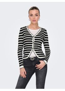 Only Damen Strickjacke "ONLMEDDI LS V-NECK CARDIGAN CC KNT", schwarz-weiß, modisch, Gr. M, gestreift, Strick, Obermaterial: 70% Viskose, 30% Nylon,