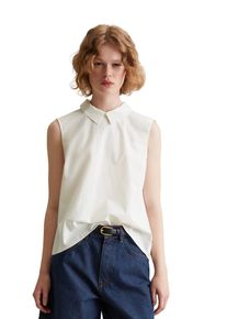 Marc O'Polo Damen Blusentop, weiß, casual, Gr. XL, MARC O'POLO DENIM, Web, Obermaterial: 100% Baumwolle, Blusen, Knopfleiste und Faltendetails am Rücken, ärmellos