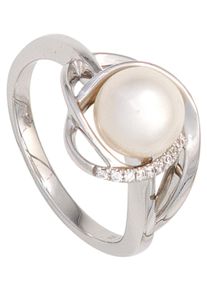 Jobo Damen Diamantring, 52, P1 = bei 10-facher Vergrößerung erkennbare Einschlüsse, Weißgold 585-Diamanten-Perlen, weiß, Weißgold 585, Diamanten,