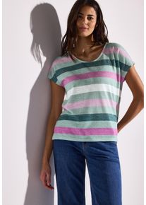 Street One Damen Shirttop, grün, casual, Gr. 36, gestreift, Jersey, Obermaterial: 80% Polyester, 20% Viskose, Tops, mit Streifenmuster