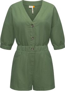 Ragwear Damen Jumpsuit "Ipsie", grün, modisch, Gr. L, Material: 65% Baumwolle, 35% Leinen, Overalls, schicker, kurzer Damen Overall in Military-Look