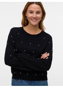 Véro Moda VERO MODA Damen Rundhalspullover "VMGLORY PEARL LS O-NECK PULLOVER BOO", schwarz, modisch, Gr. M, unifarben, Strick, Obermaterial: 80% Viskose, 20%