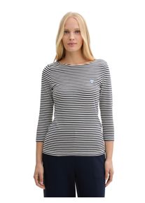 Tom Tailor Damen Langarmshirt, schwarz-weiß, casual, Gr. XL, gestreift, Obermaterial: 97% Baumwolle, 3% Elasthan, Shirts, mit Herz Print