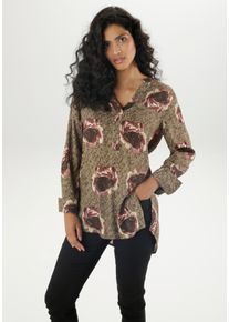 Damen Longbluse, grün, modisch, Gr. 44, Aniston SELECTED, bedruckt, geblümt, Web, Obermaterial: 100% Viskose, Blusen, mit asymmetrischem Schnitt:
