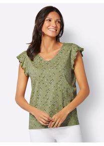 Classic Basics Damen V-Shirt "V-Shirt", grün, Gr. 38, gemustert, mehrfarbig, 100% Baumwolle, Shirts