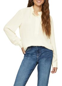 QS Damen Langarmbluse, weiß, casual, Gr. 38, unifarben, Obermaterial: 100% Polyester, Blusen, mit Knopfleiste